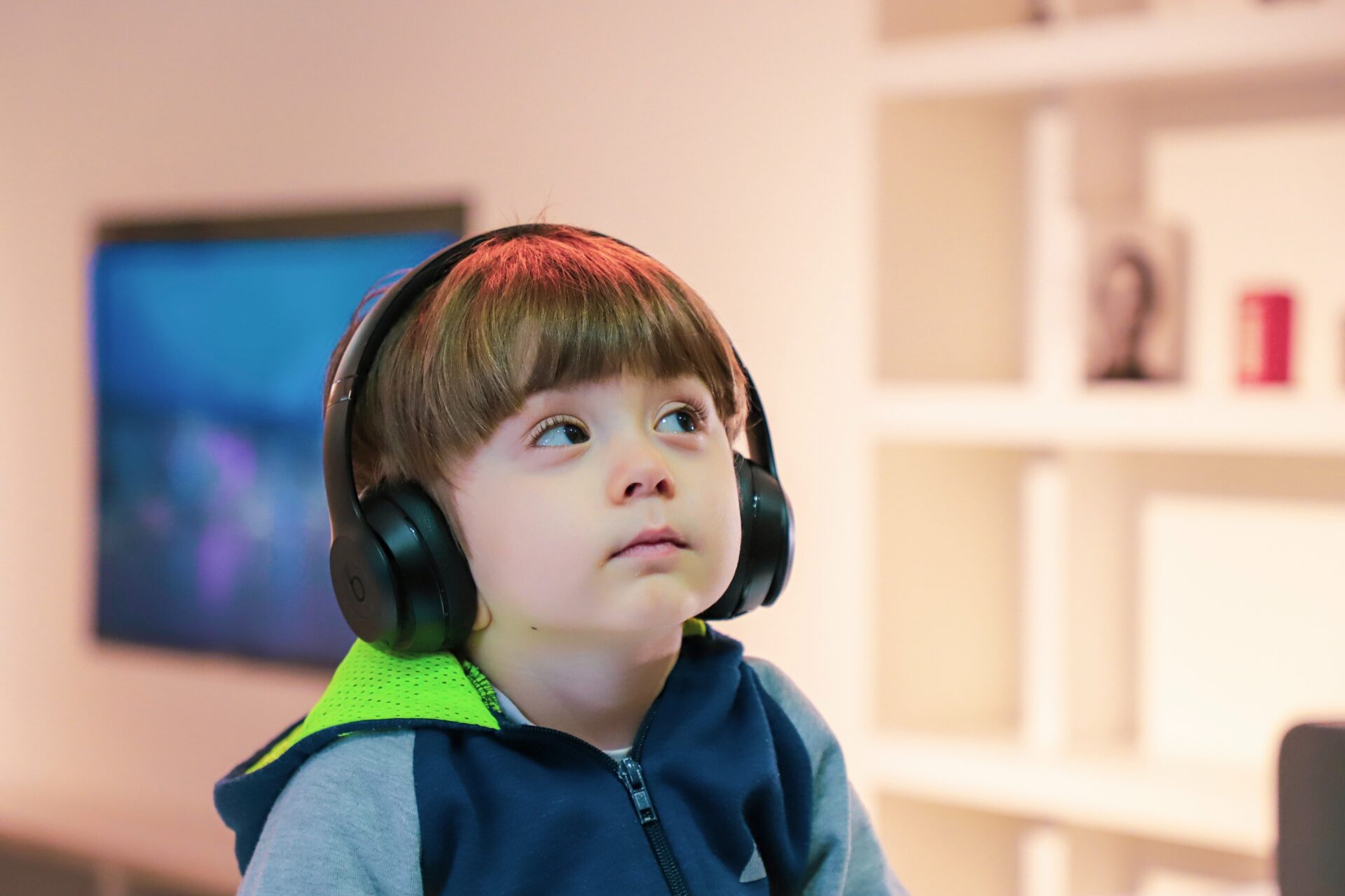 A girl listening in the headphones